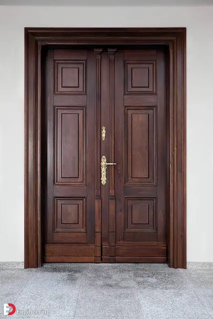 Dark walnut panelled double door – Dual Door Gate by Varnika Furnitures and Aluminium Works, Lucknow