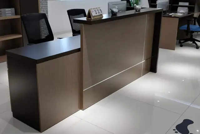 Two-tone reception counter – Office Furniture by Varnika Furnitures and Aluminium Works, Lucknow