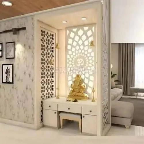 Jaali pooja mandir with storage – Pooja Mandir by Varnika Furnitures and Aluminium Works, Lucknow