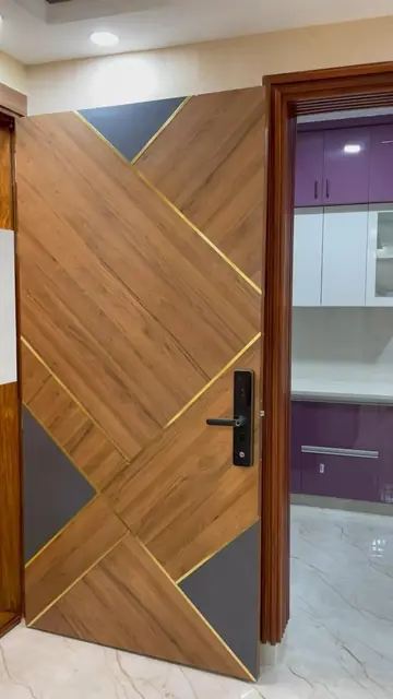 Geometric laminate door with smart lock – Single Door Gate by Varnika Furnitures and Aluminium Works, Lucknow